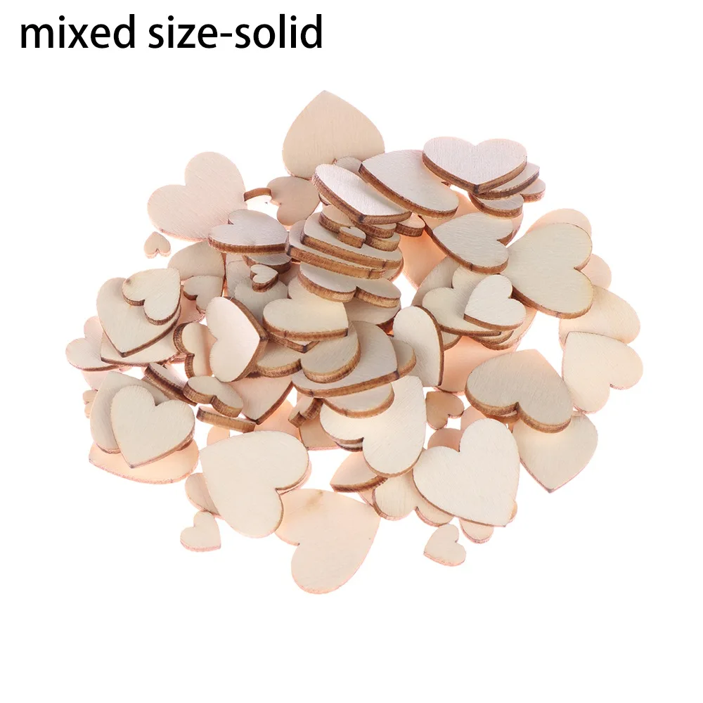 100 шт Деревянный смешанный выдолбленный сердечко для искусства украшения