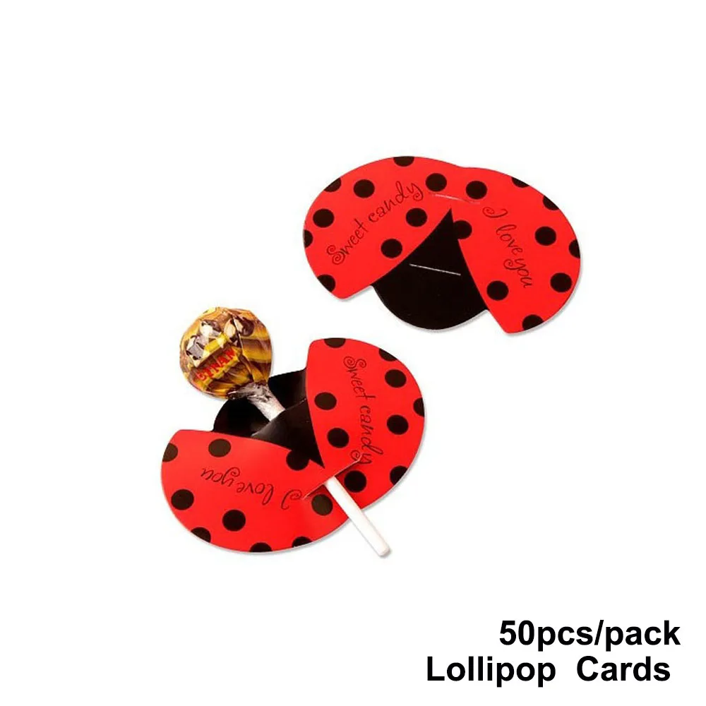 Ladybug 50 шт./компл. Санта-снеговик Единорог Рождество мультфильм конфеты леденец открытка с украшениями для детей день рождения подарок-аксессуар - Цвет: Ladybug