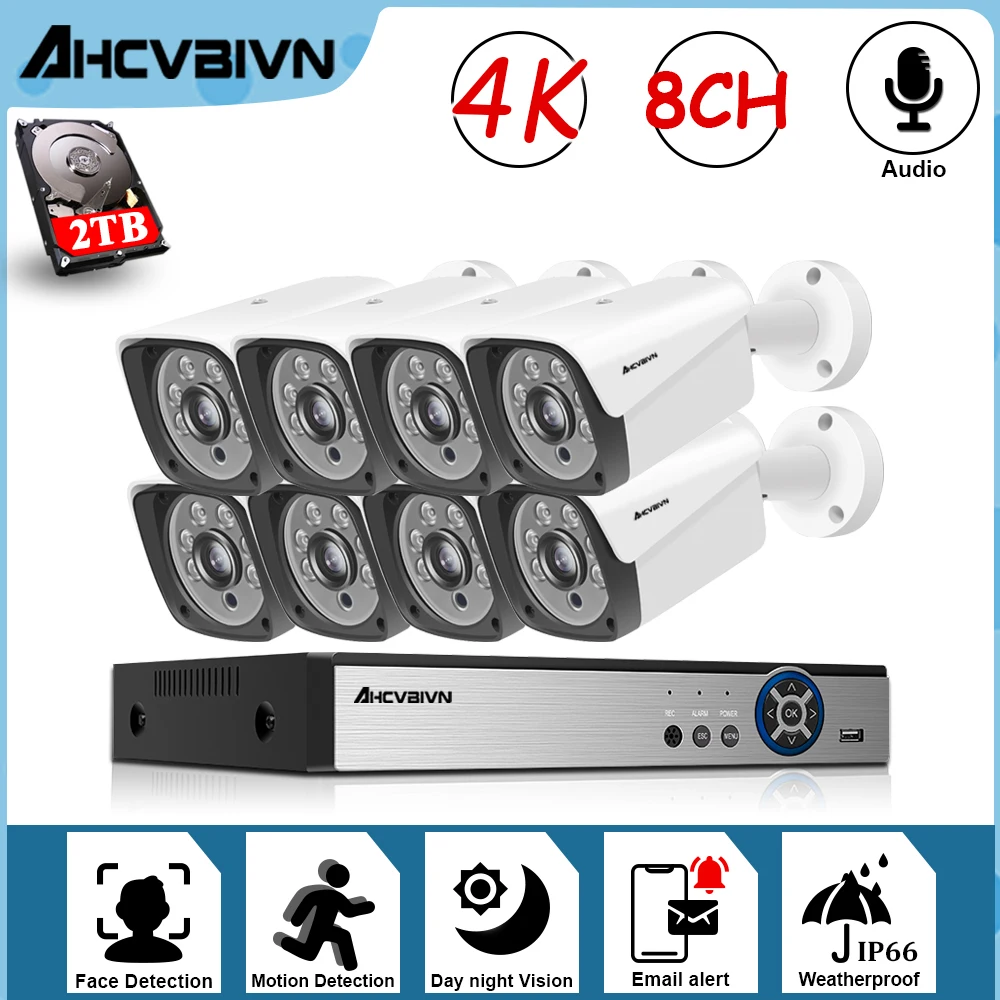 

H.265 8CH 4K HDMI POE NVR Kit CCTV Security System 8.0MP IR Outdoor Audio Record IP Camera P2P Video Surveillance Set