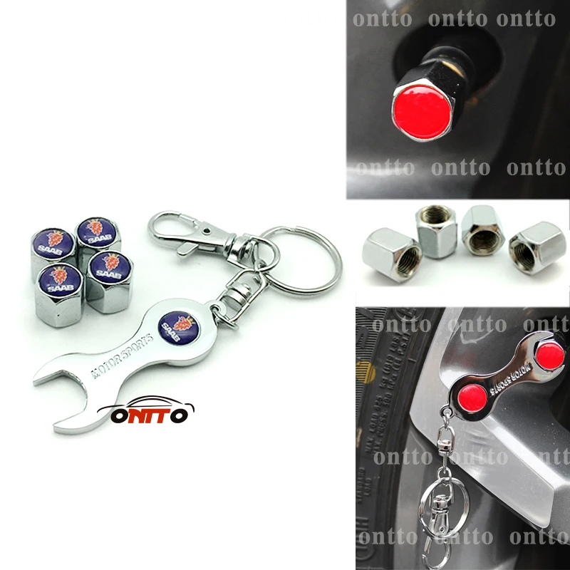 

4 Caps+1 Spanner Metal Emblem Car Tire Valve Caps Air Covers for SAAB Car motorcycle Bicycle Tire Valve Caps Dust Cover
