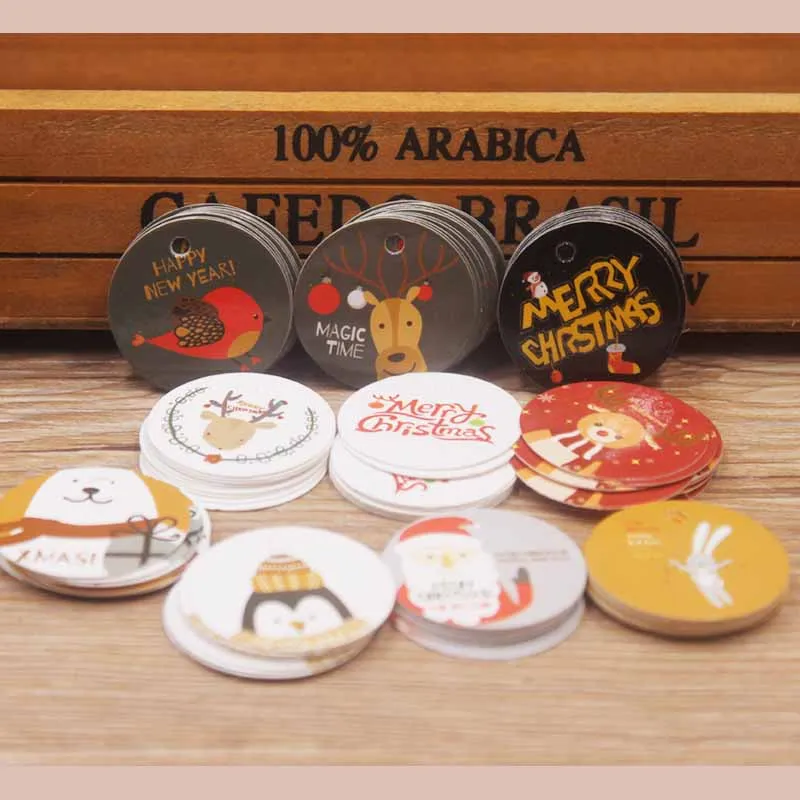 

200pcs multi cute white /black paper gift label tag merry chrstmas charms tag round wedding favors / decorative Milu deer tag