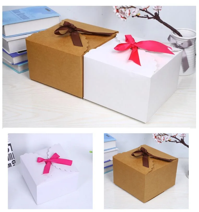 

12pcs Blank Kraft /White Paper Packaging Box Large Packaging Cookies Candy Cupcake Cardboard Box DIY Wedding Gift Box 22*22*14.