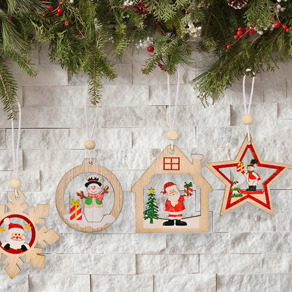 Colgantes de madera Navidad, 12 piezas, adornos con forma de Casa de estrellas, árbol de Navidad, manualidades DIY, regalo para niños, decoraciones para fiesta en casa|Colgantes y adornos en forma de