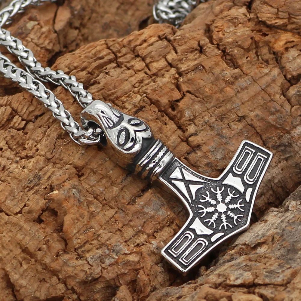 Подвеска в виде волчьей головы из нержавеющей стали thor hammer Mjolnir Vegvisir|Ожерелья с