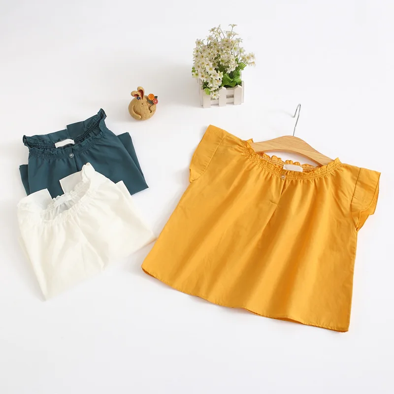 

19 Summer Korean-style CHILDREN'S Shirt Girls Solid Color Pleated Lace Collar GIRL'S Shirt Childrenswear 22319