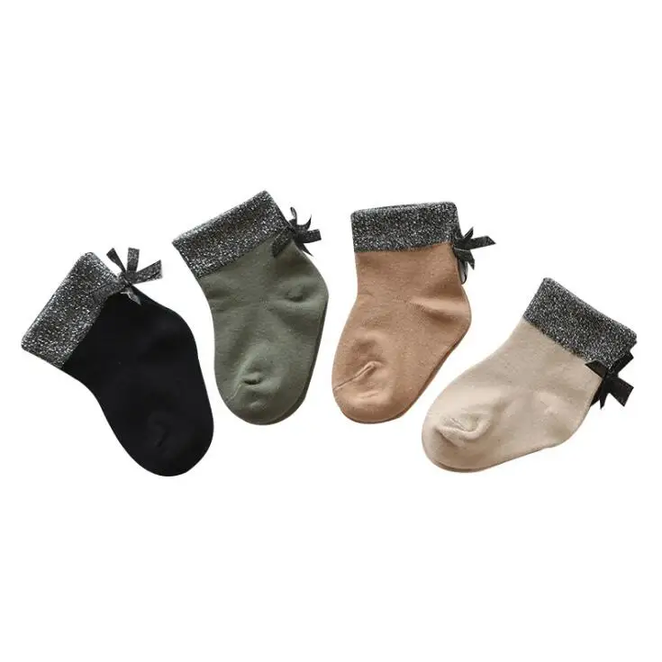 Милые носки с бантиком для маленьких девочек на осень и зиму хлопковые теплые носки для девочек 0-8 лет - Цвет: 0-1 years