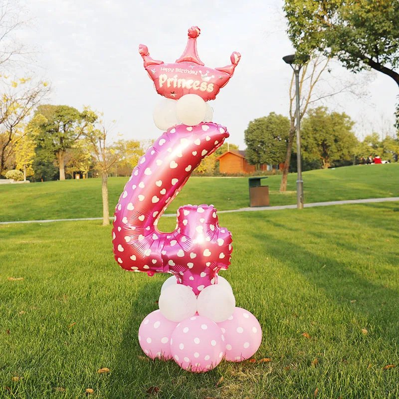 17 шт. 30 дюймов розовые синие воздушные шары с числами детский душ фольги горошек латексные шары ребенок 0-9 день рождения Декор Стенд набор globos - Цвет: Pink 4 set