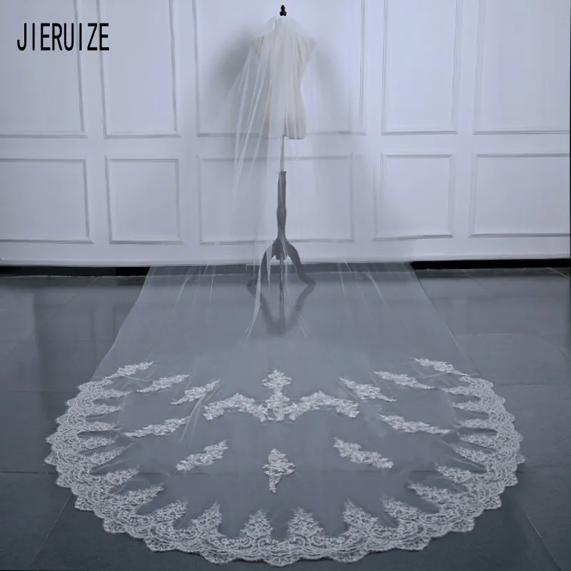 JIERUIZE 3M длинная вуаль Кружевная аппликация длина собора белая слоновая кость