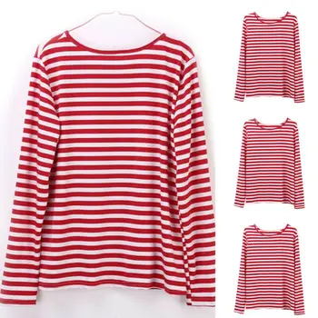 

Women girls Red Striped Casual Autumn T-shirt fashion Loose Long Sleeve Summer Tops