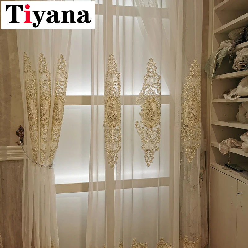 Tiyana Европейский цветок бусины отвесный тюль шторы для гостиной спальни роскошные оконные шторы панель украшение дома ZH034Y