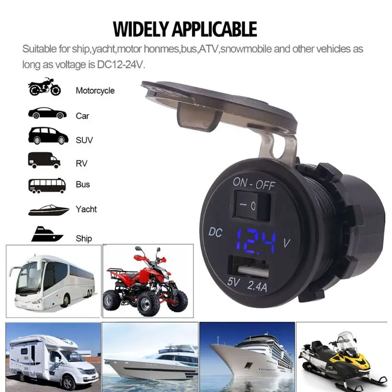 12 В/24 В водонепроницаемый 2.4A USB Автомобильное зарядное устройство розетка адаптер с выключателем на выключатель светодиодный вольтметр для автомобиля морской ATV Лодка