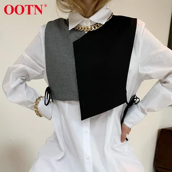 

OOTN Asymmetry Tank Top Patchwork Lace Up Irregular Sleeveless Top Female Shirt Chic Summer Crop Top 2021 Fashion Streetwear