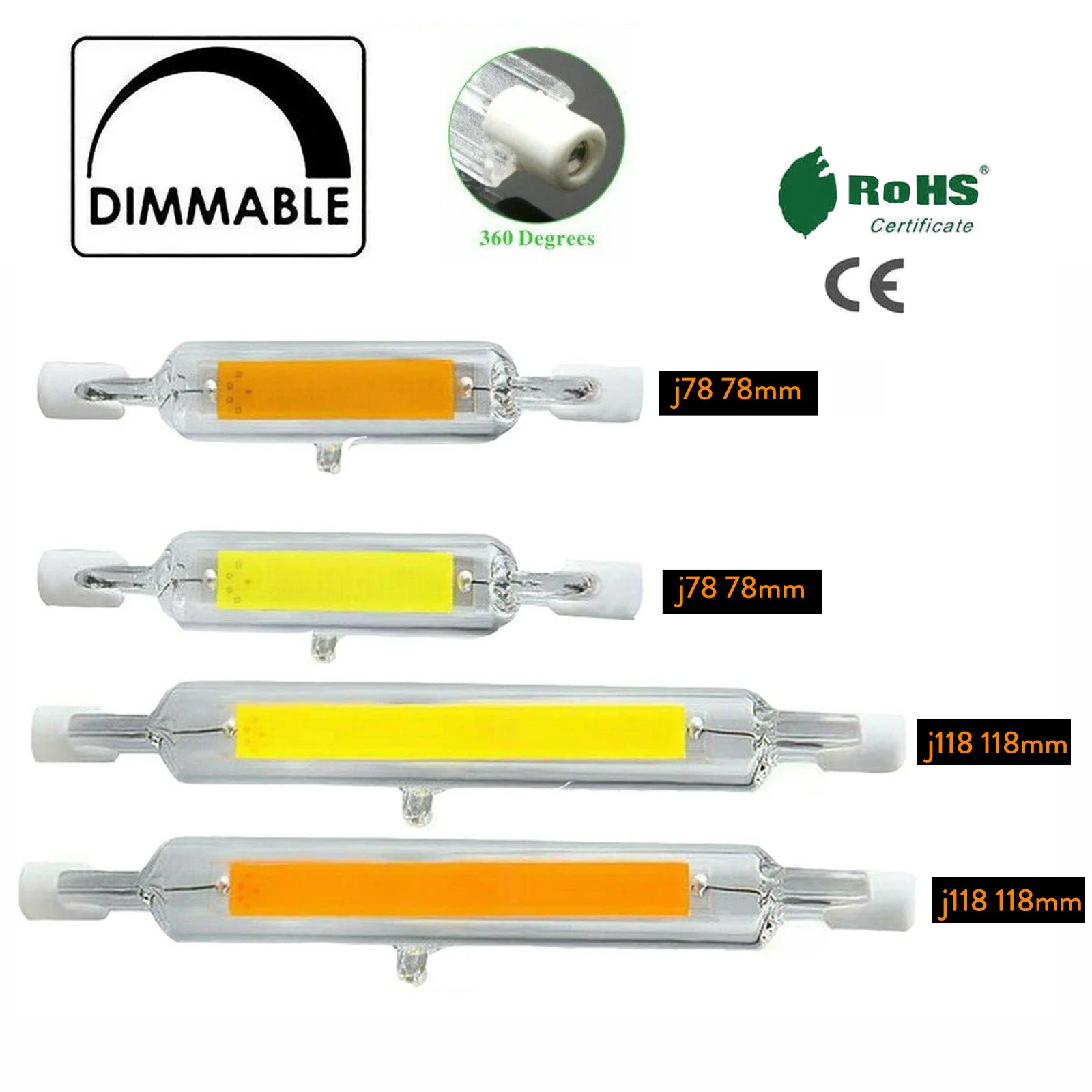 10pcs R7s LED 78/118mm 7W 12W 25W Dimmable COB Bulbs Ceramic Glass Tube Light Ampoule Replacement Halogen Bombillas Spotligh