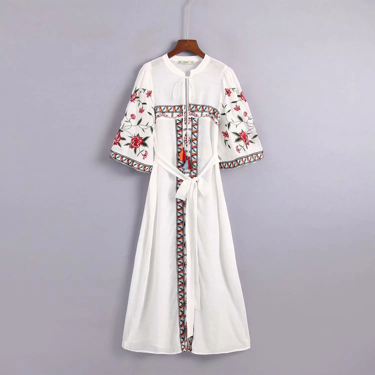

2018 Western Style Spring And Summer WOMEN'S Dress New Style White Embroidered Long Dress