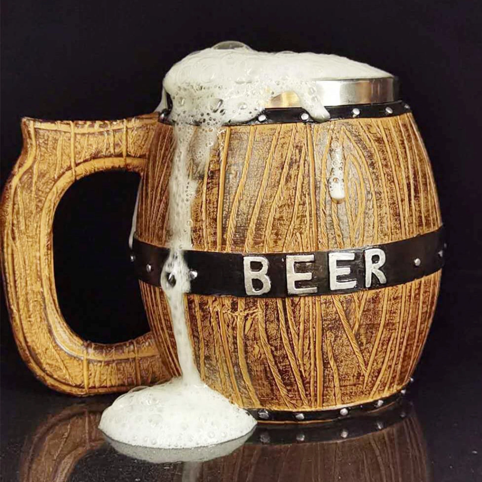 580ml Wooden Barrel Beer Mug Bucket Shaped Drinkware Cocktail Mug