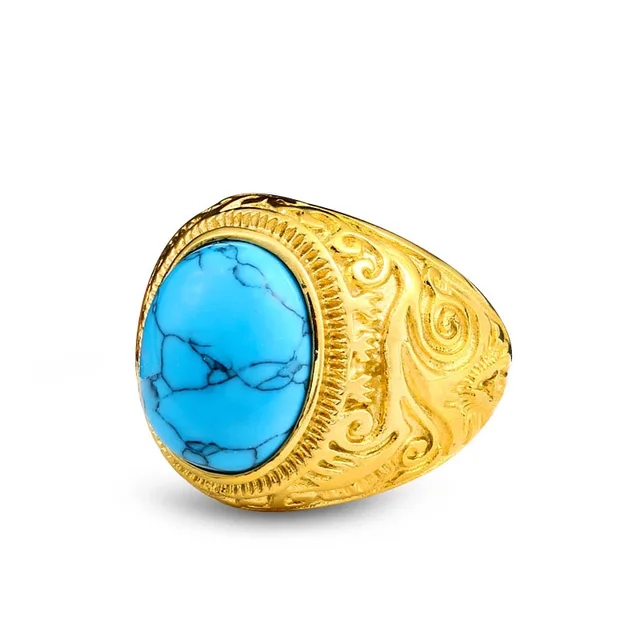 Retro Mens Rings 316L Stainless Steel For Male Boyfriend Biker Jewelry Golden Blue CZ Crystal Stones Skull Eagle Ring 2021 New Custom Color