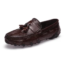 Size 38-47 Tassel Loafers Men Crocodile Pattern Genuine Leather Shoes Mens Casual Moccasins