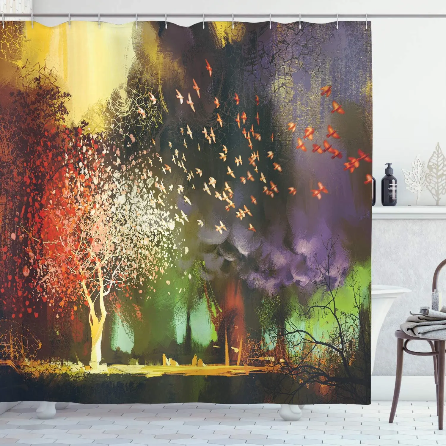 Fantasy Shower Curtain Fairy Forest with Mysterious Trees and Birds Supernatural Vivid Wonder World Bathroom Decor Set Hook | Дом и сад