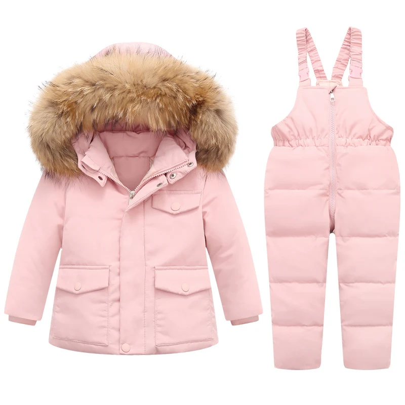 Parka Real Fur Hooded Boy Baby Overalls Winter Down Jacket Kids Coat for Girl