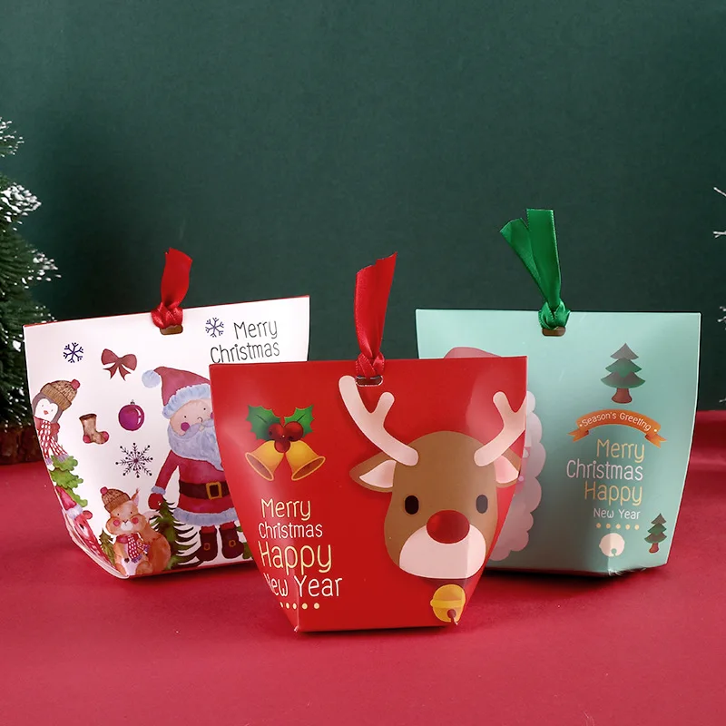 

50Pcs Christmas Red Green Santa Claus Tree ELK Candy Box Xmas Candy Sugar Cookie Carrier Present Paper Cardboard Kids Gift Bag