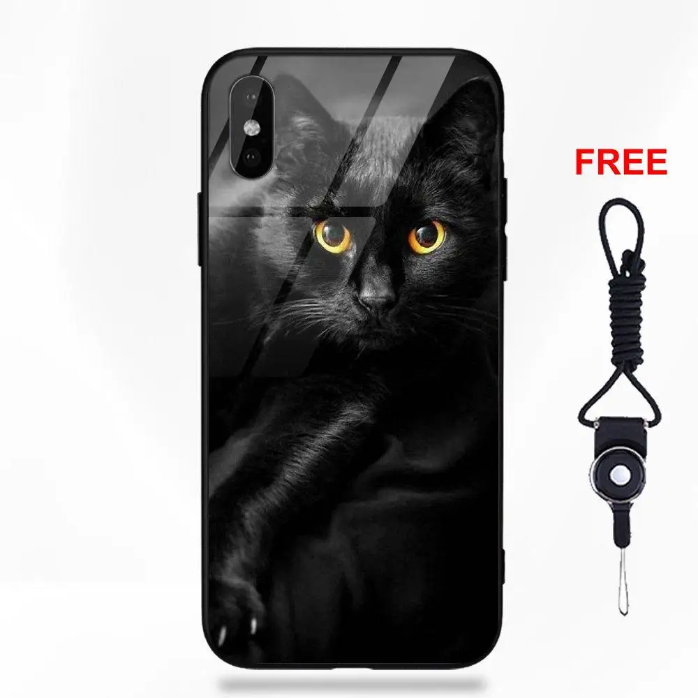 Черный кот потерян в книгах для Apple IPhone X XS Max XR 5 5C 5S SE 6 6S 7 8 Plus Мягкий ТПУ оправа закаленное стекло дизайн, чехол для телефона - Цвет: as picture