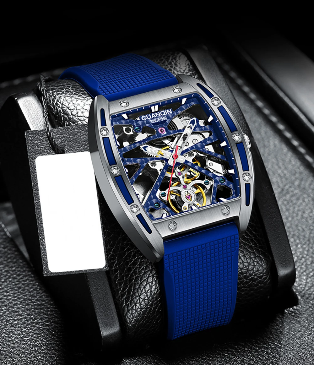 2021 New GUANQIN Tourbillon Men's Mechanical Watches Skeleton Luxury automatic watch for men Waterproof Clock man reloj hombre
