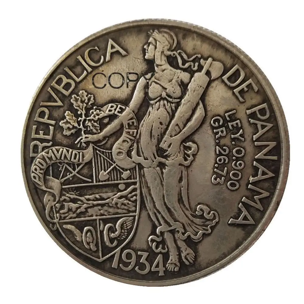 Панама 1931 1934 1947 выбор даты Бальбоа Посеребренная копия монет - Цвет: 1934