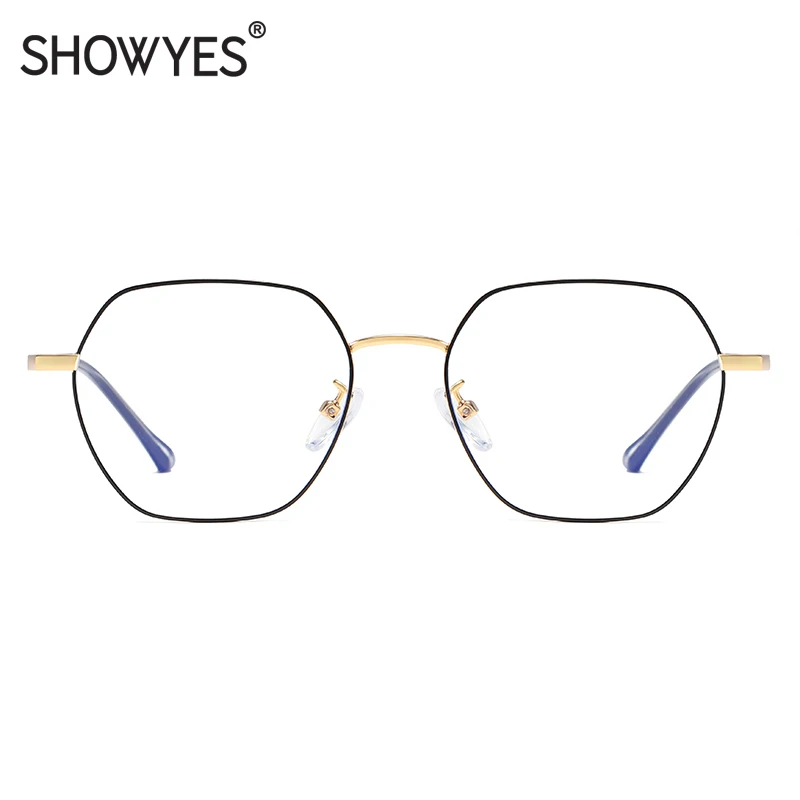 SHOWYES, неправильная личность, синий светильник, блокирующие очки для женщин, полигон, большие размеры, металлическая оправа, более размера d, анти-синие очки 037