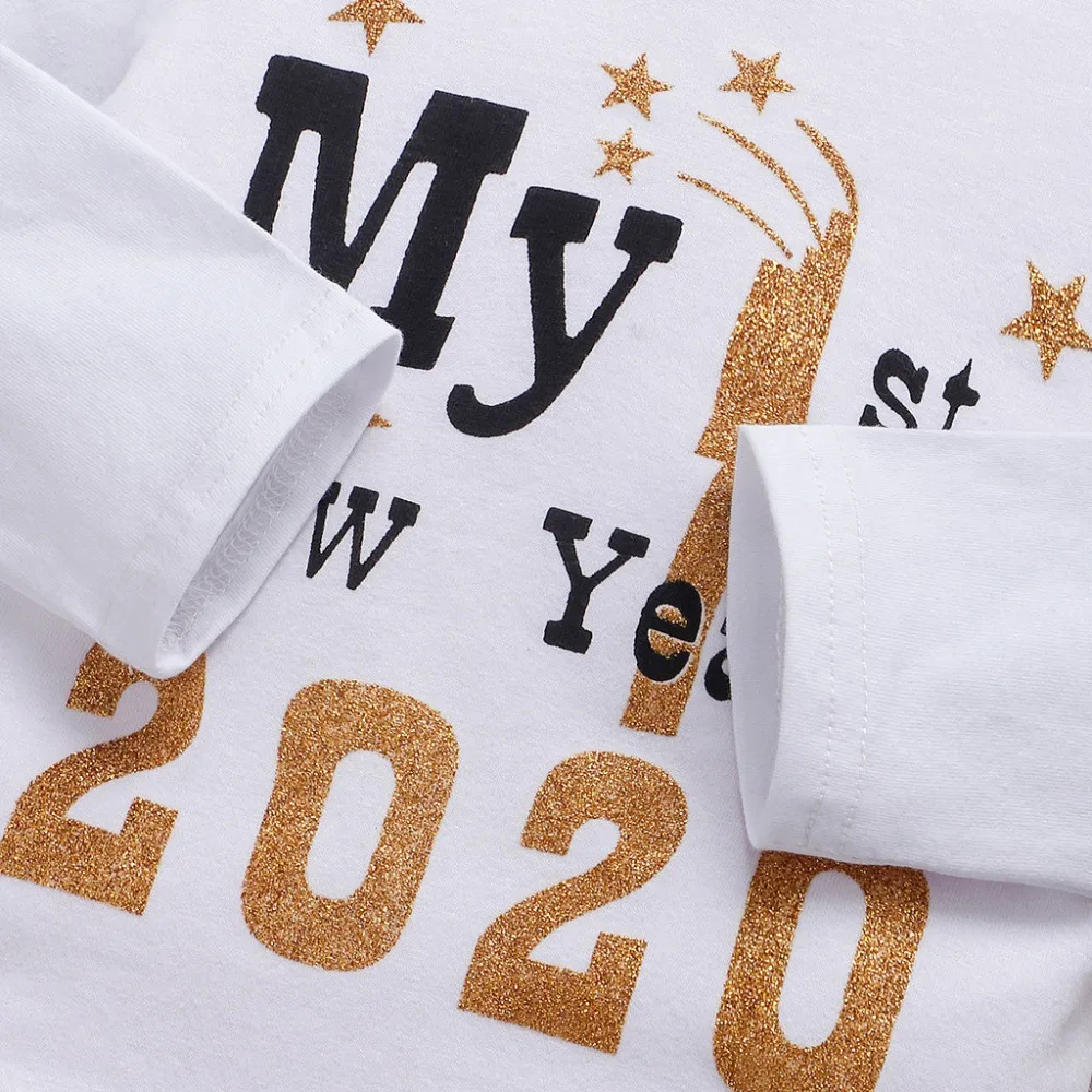 Комплект одежды из 3 предметов для мальчиков и девочек; комбинезон с надписью «Happy New Year» для новорожденных; комплект одежды с длинными штанами; комплект со штанами; одежда для детей;# 3F
