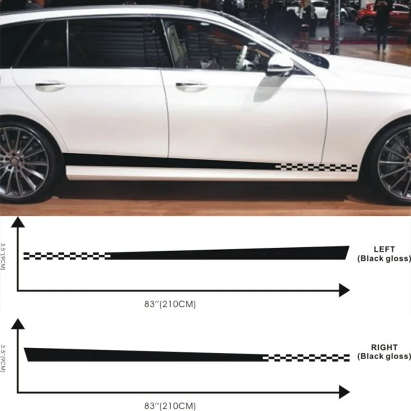 For(1Pair/2Pcs) Car Racing Stripes Flags Lower Door Panels Decal for E Class Side Sticker