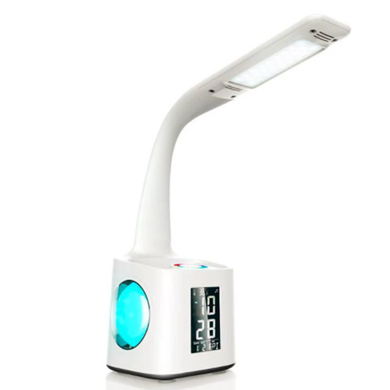 

HOT-Plug EU,Led Eye Protect Dimmable Desk Lamp Led Foldable Reading Table Lamp Light Rgb Press Control Calendar Alarm Clock Temp