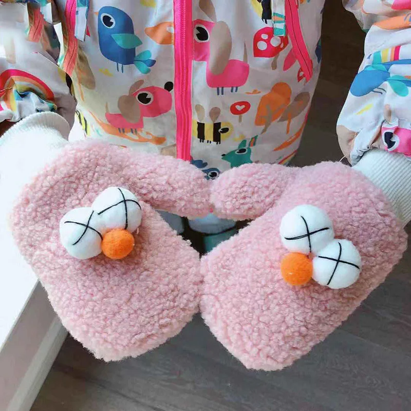 Dilidala Winter Cartoon Children Gloves Cute Big Eyes Small Fresh Students Wild Warm Gloves Warm Glove Mittens For Children - Цвет: X052-4