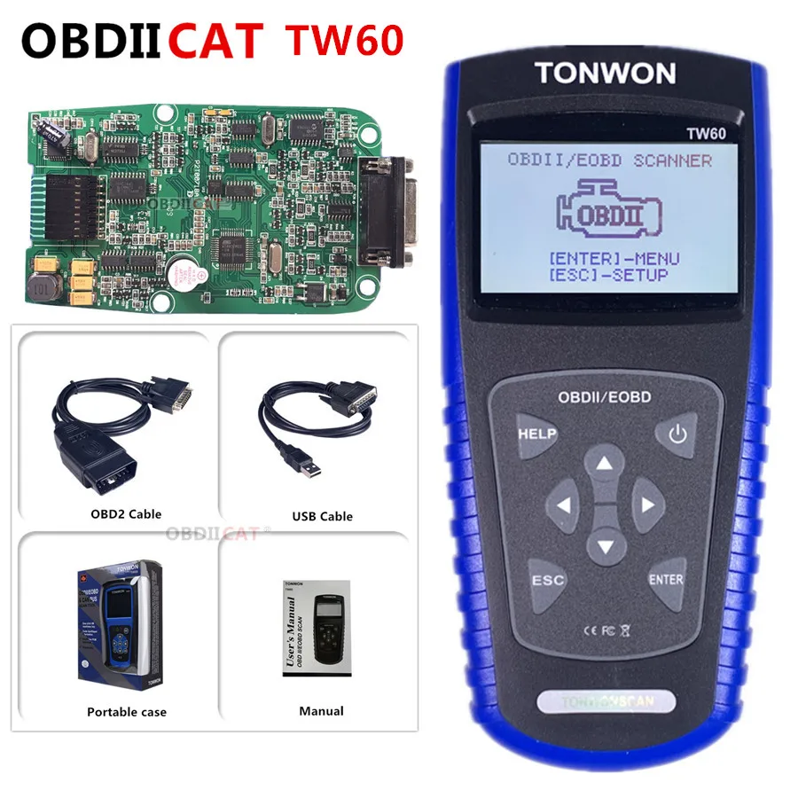10 шт./лот DHL бесплатно TONWON TW60 полная Диагностика OBDII/EOBD работает на большинстве OBDII
