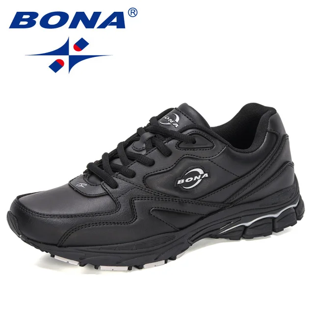 BONA 2020 New Designers Action Leather Running Shoes High Quality Outdoor Sports Shoes Men Sneakers Breathable Outdoor Footwear Black silver gray