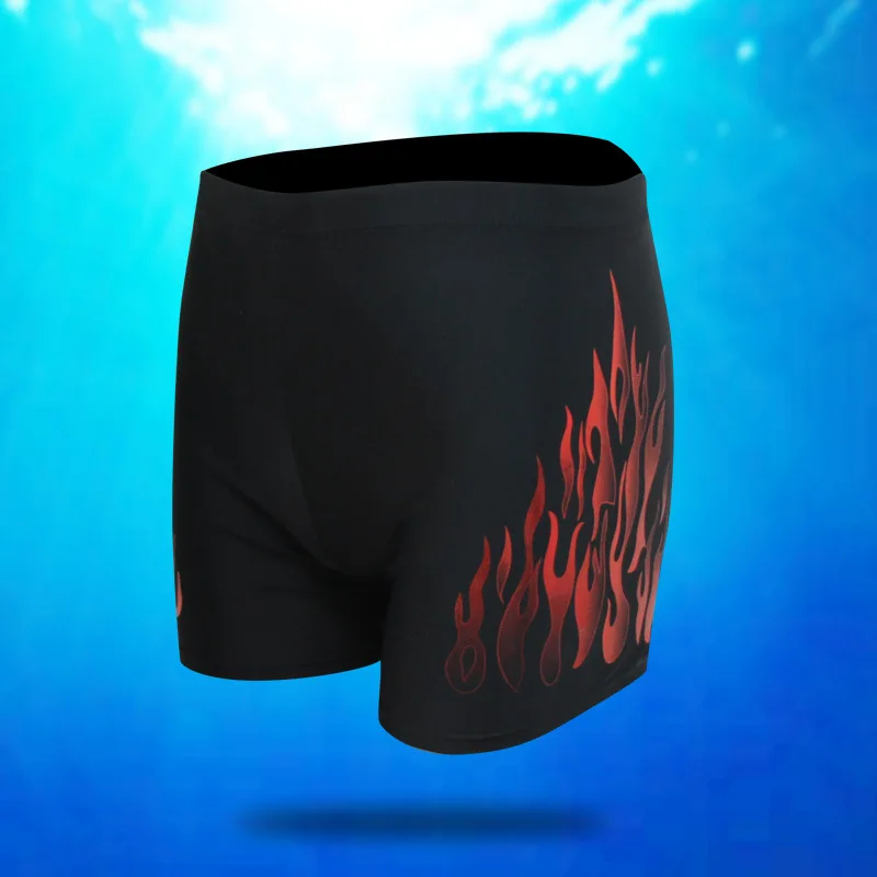 

New Style MEN'S Swimming Trunks Fashion & Sports Casual Boxer Flame Swimming Trunks Plain Top Lace-up Swimming Pool Large Size