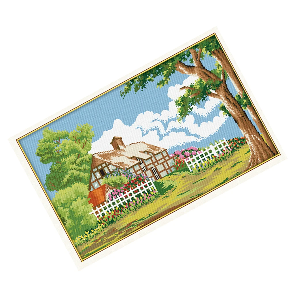 DIY наборы для штампования крестиком для домашнего декора 28,7 ''x 18,5''-Colorfol пейзаж с перекрестной прошивкой Needlecrafts узор, домик