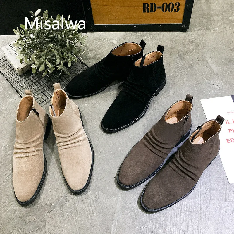 Najtaniej Misalwa chelsea Boots męska styl Vintage zamek botki zamszowe mężczyźni jesień zima suknia ślubna buty Botas Hombre