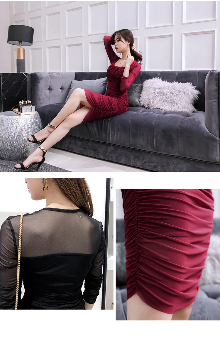 Fall The New Women Mini Bodycon Dress Black Vintage Party Sexy Club Korean Elegant Ladies Fashion Casual Office Clothes