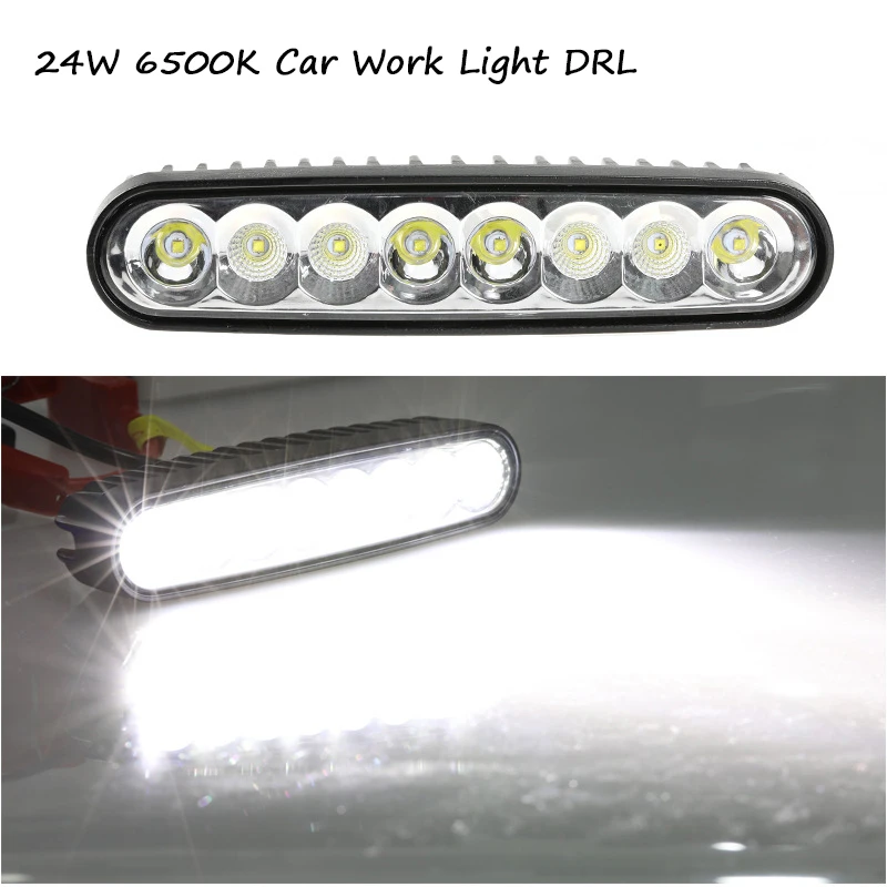 

24W Led Work Light Bar Combo 12V 6500K Car Work Light Universal for Truck Tractor ATV SUV DRL Spot Flood Offroad Driving Light