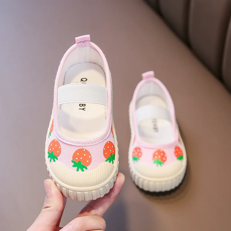 Children Cartoon Canvas Shoes Princess Girls Printing Lovely Casual Shoes Light-weight Comfortable Flat Baby Sports Sneakers