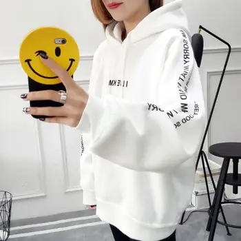 

Autumn Winter Hoody Women Sweatshirt Letter Printed Thickened Loose Hooded Long Sleeve Warm Large Size Sweatshirts Female Coat