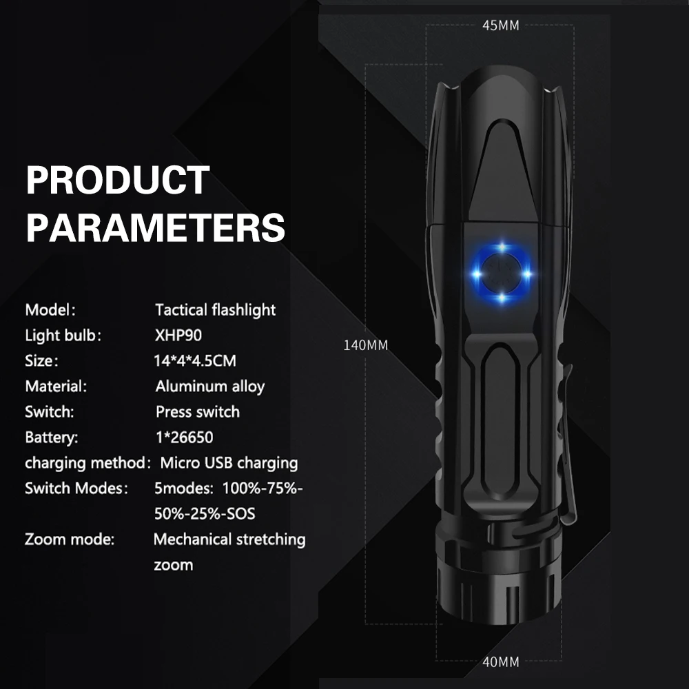 Asafee W69 мощный XHP90 светодиодный светильник-вспышка, фонарь с зумом, USB Перезаряжаемый Тактический светильник, походный охотничий фонарь, вспышка, светильник фонарь