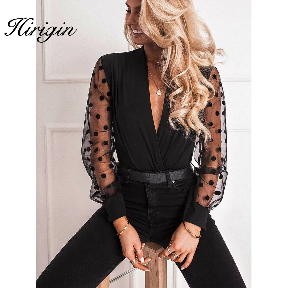 Женские офисные блузки с V образным вырезом рубашки сетчатые женские черные топы
