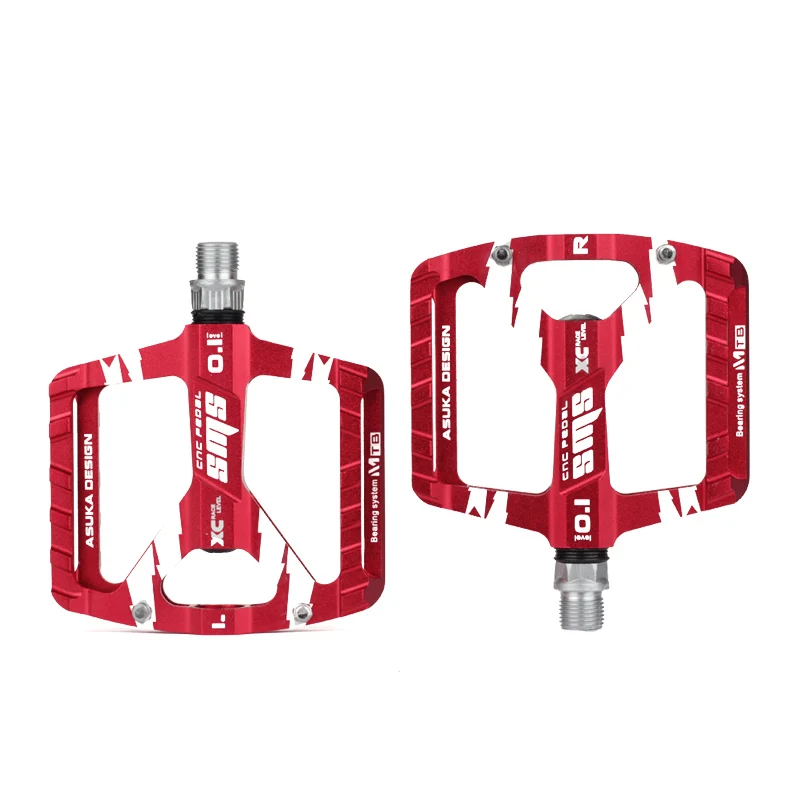 Mountain Bicycle Ultralight MTB Pedals 1 DU Bushing CNC Aluminum BMX Platform Flat Pedals Cycling Bike Accessories - Цвет: Красный