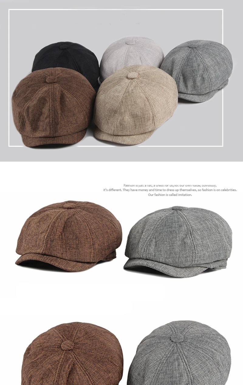 HT3669 Berets Frühling Sommer Männer Frauen Kappe Vintage Achteckige Kappe Männlich Weiblich Baumwolle Leinen Baskenmütze Hut Unisex Baskenmütze Kappe Männer – Detail 1
