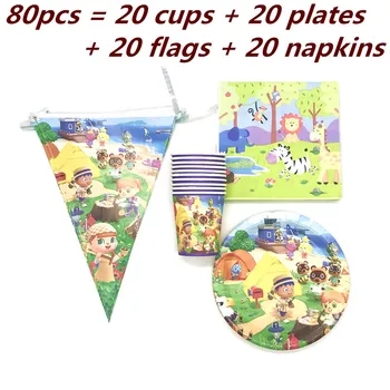 

Animal Crossing New Horizons Game Birthday Party Decoration Paper Plate Cup Napkin Flag Tableware Set Baby Shower Party Supplies