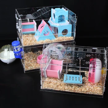 

Tray Type Hamster Cage Acrylic Double-layer Oversized Villa Guinea Pig Nest Package Small Pet Hamster House 30x20x30cm