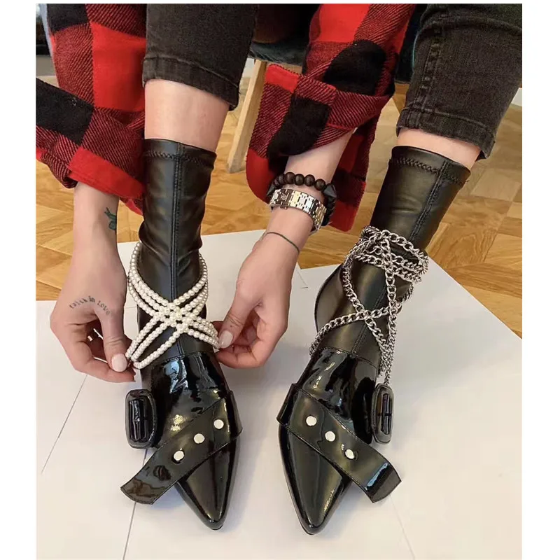 Prova Perfetto/фирменный дизайн; ботильоны с острым носком; женские ботинки; обувь для подиума; обувь с металлическими пряжками и ремешком на каблуке «рюмочка»; Botas Mujer