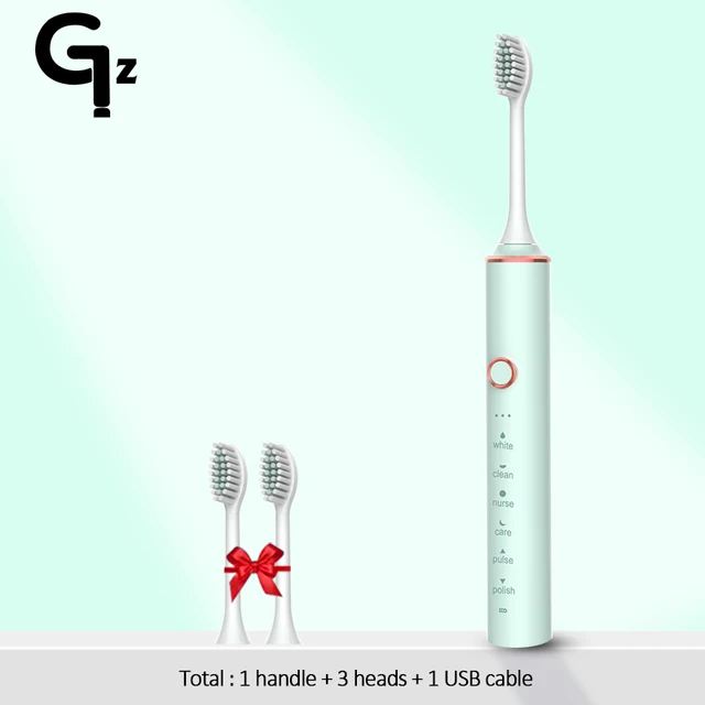 GeZhou Electric Toothbrush Sonic Toothbrush Rechargeable IPX7 Waterproof 6 Mode Travel Toothbrush with 8 Brush Head best gift N100green 3