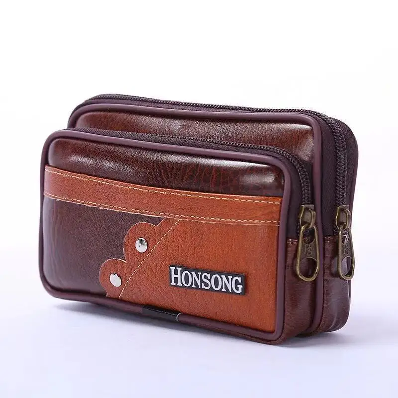

Multifunction Man Mobile Phone Waist Bag Wear Leather Belt transverse PU Leather Change Key Bag Casual Waterproof